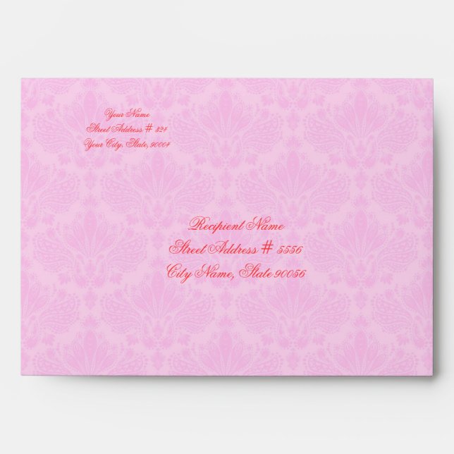 Black & Pink Elegant Damasks & Flower Design Envelope (Front)