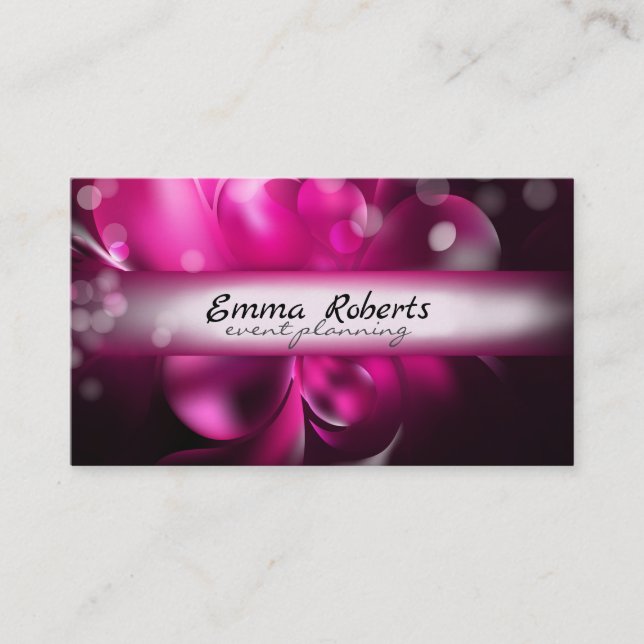 Black Pink Elegant Dark Floral on Black Business Card (Front)