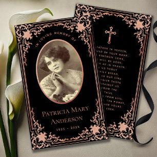 Black Pink Elegant Funeral Memorial Prayer Card