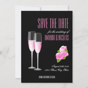 Black pink elegant modern Save The Date Wedding Invitation