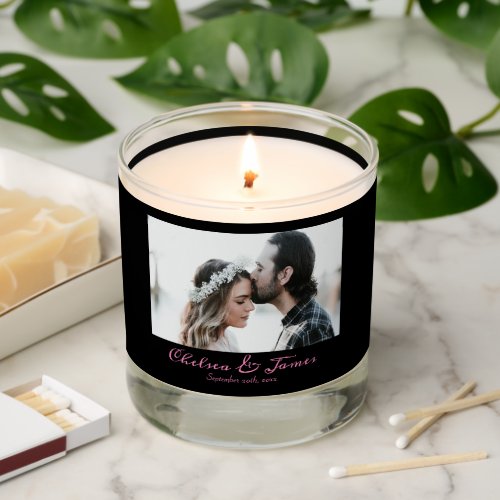 Black Pink Elegant Photo Calligraphy Script Name  Scented Candle
