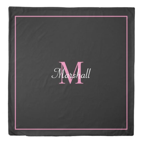 Black Pink Elegant Script Monogrammed Duvet Cover