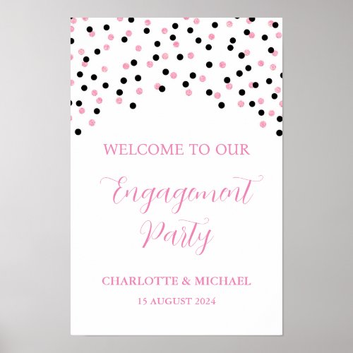 Black Pink Engagement Party Custom 12x18 Poster