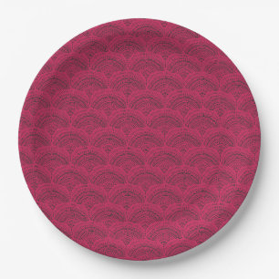Black pink ethnic African traditional pattern Paper Plates
