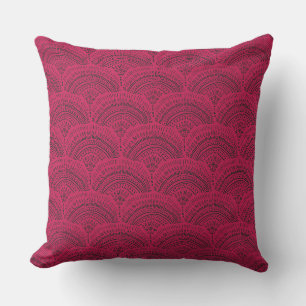 Black pink ethnic African traditional pattern Throw Pillow