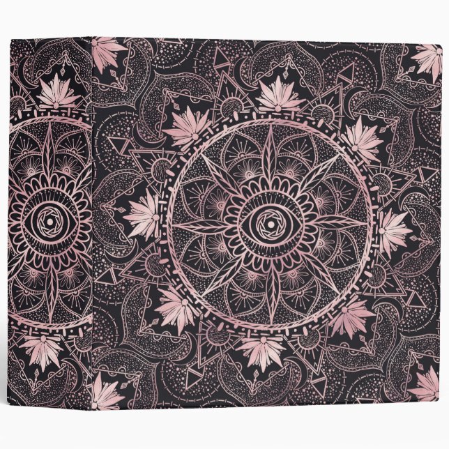 Black Pink Eye Mandala 3 Ring Binder (Front/Spine)