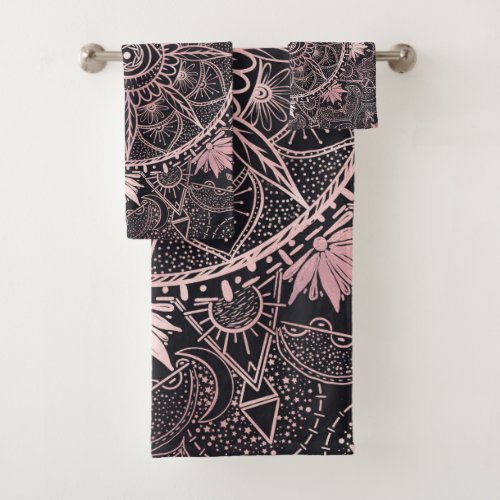 Black Pink Eye Mandala Bath Towel Set