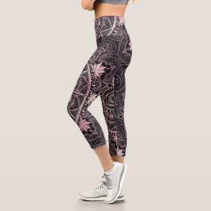 Black Pink Eye Mandala Capri Leggings