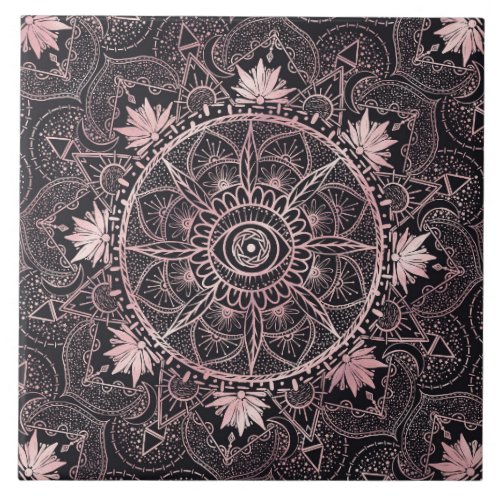 Black Pink Eye Mandala Ceramic Tile