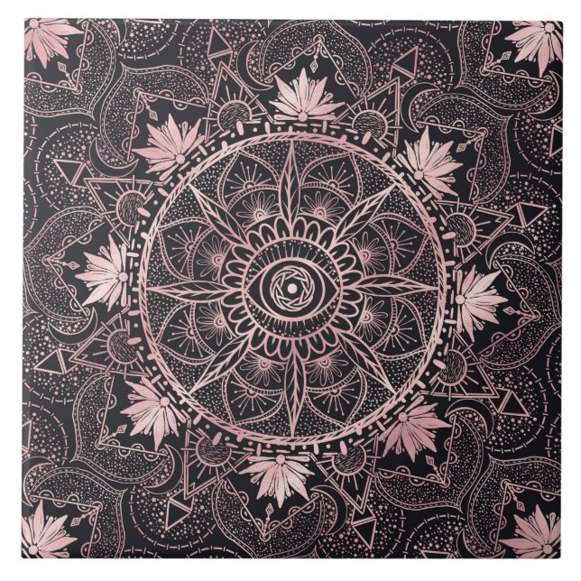 Black Pink Eye Mandala Ceramic Tile (Front)