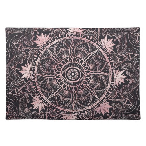 Black Pink Eye Mandala Cloth Placemat