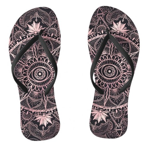 Black Pink Eye Mandala Flip Flops