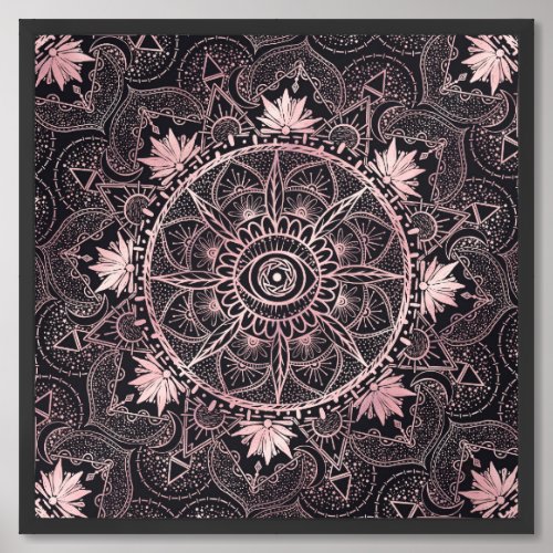 Black Pink Eye Mandala Framed Art