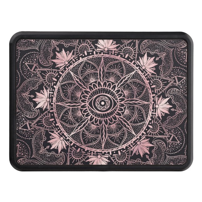 Black Pink Eye Mandala Hitch Cover (Front)
