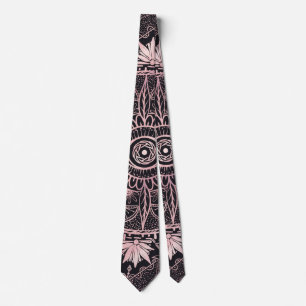 Black Pink Eye Mandala Neck Tie