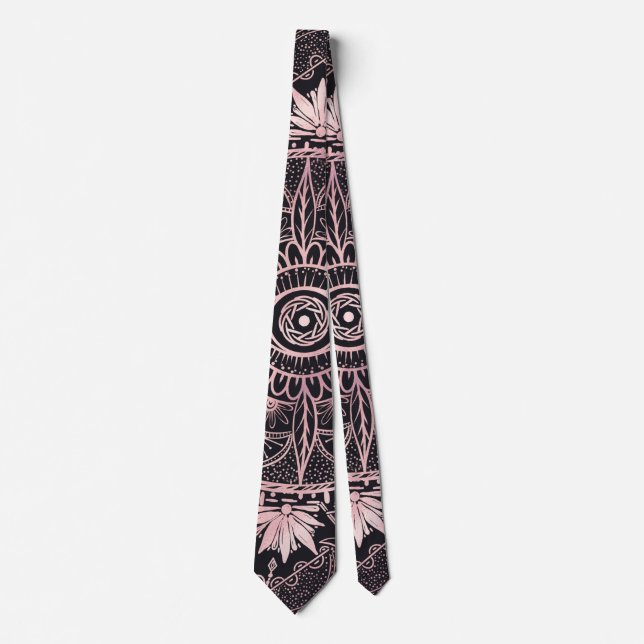 Black Pink Eye Mandala Neck Tie (Front)