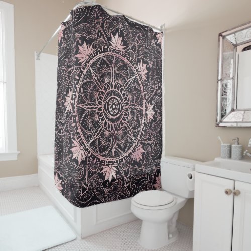 Black Pink Eye Mandala Shower Curtain