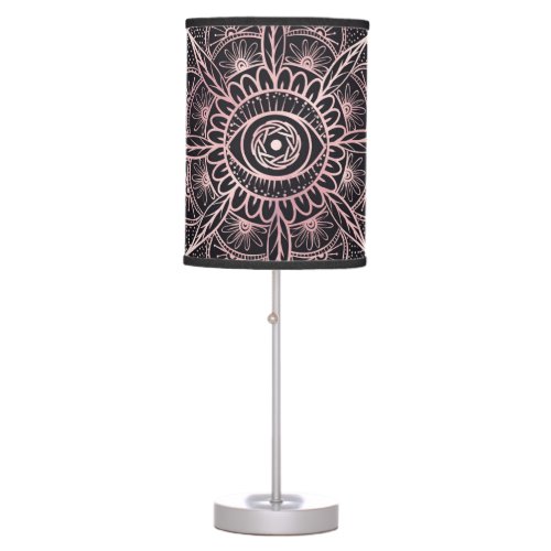 Black Pink Eye Mandala Table Lamp