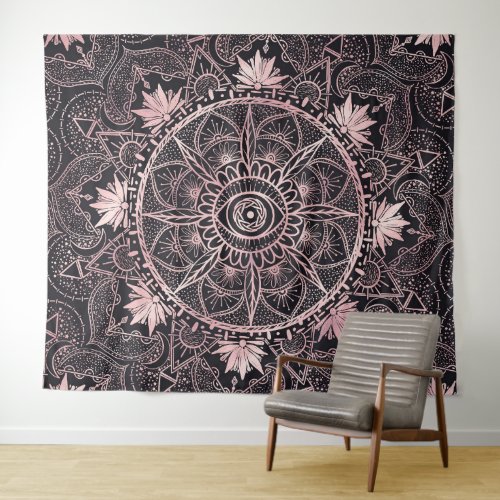 Black Pink Eye Mandala Tapestry