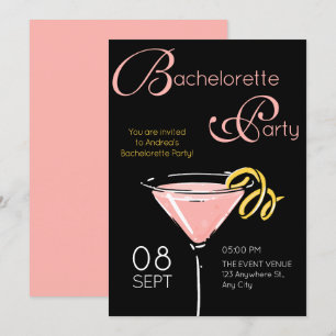 Black pink fancy cocktail bachelorette invitation