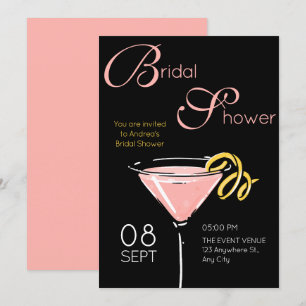 Black pink fancy cocktail bridal shower invitation
