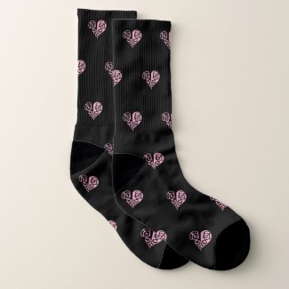 Black &Pink Filigree Heart All-Over-Print Socks