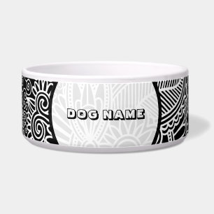 Black & Pink Fine Line Shading Pattern-Monogramed Bowl