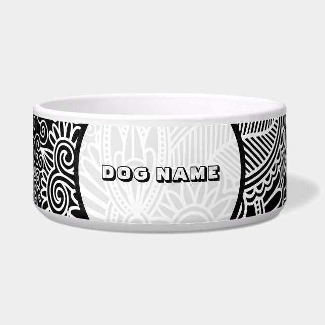 Black & Pink Fine Line Shading Pattern-Monogramed Bowl (Front)