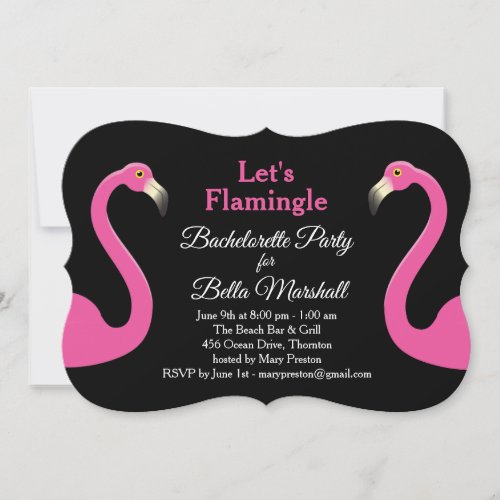 Black  Pink Flamingo Bachelorette Party Invitation