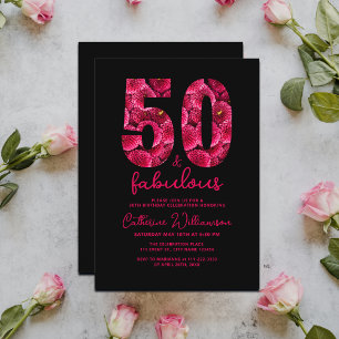 Black Pink Floral 50 and Fabulous Birthday Party Invitation