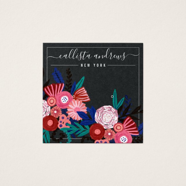 Black Pink Floral Cursive Earring Display Card (Front)
