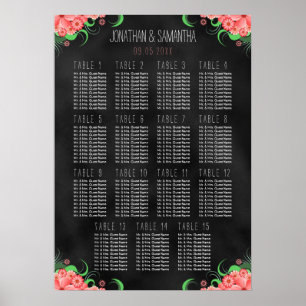 Black & Pink Floral DIY 15 Table Seating Chart