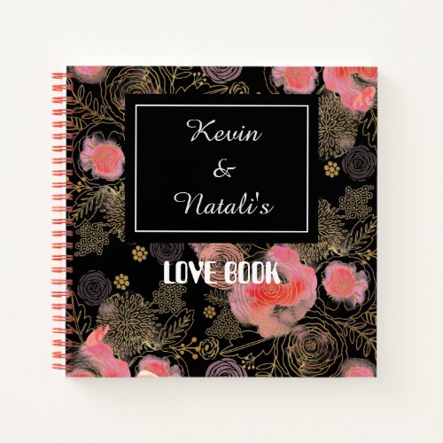 Black  Pink Floral I LOVE YOU Love Book