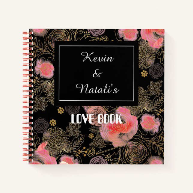 Black & Pink Floral I LOVE YOU Love Book (Front)