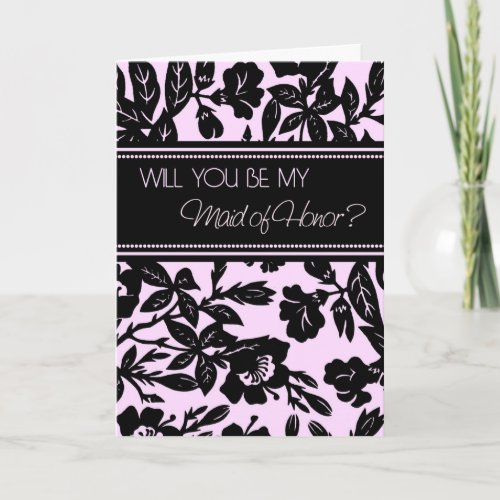 Black Pink Floral Maid of Honor Invitation Card