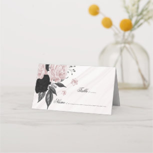 black & pink floral marble place card