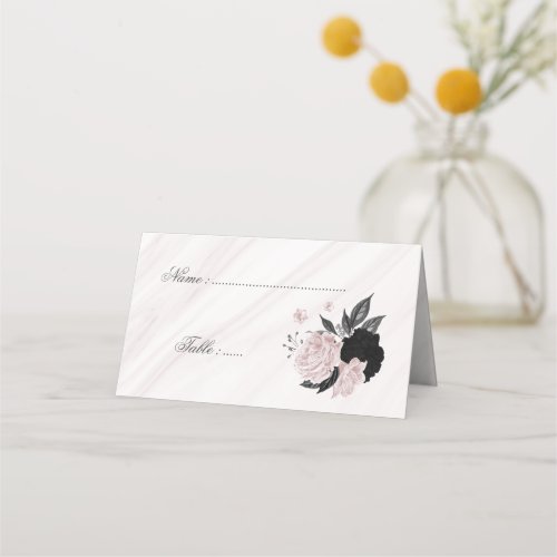 black  pink floral marble place card