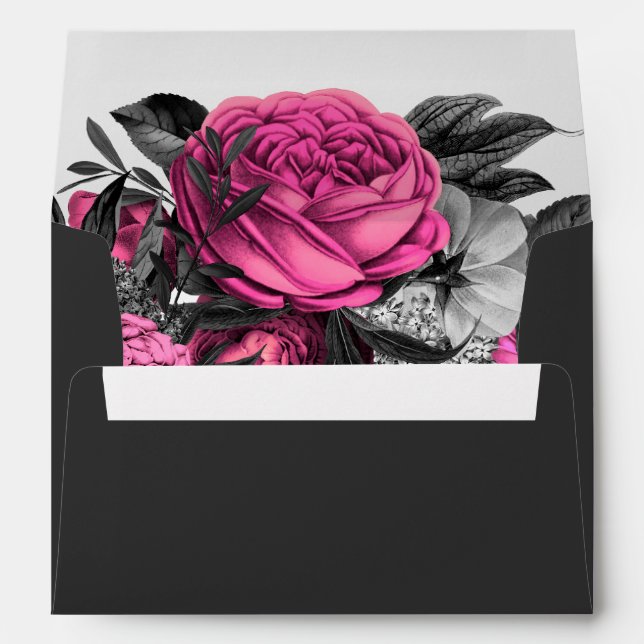 Black Pink Floral | Modern Chic Floral Wedding   Envelope (Back (Bottom))