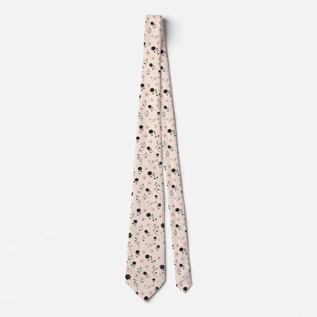 Black Pink Floral Neck Tie (Front)