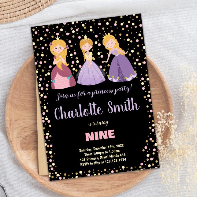 Black Pink Floral Princess Birthday Invitations (Black Pink Floral Princess Birthday Invitations)