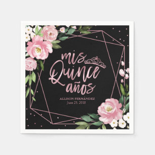 Black Pink Floral Quinceanera Napkins