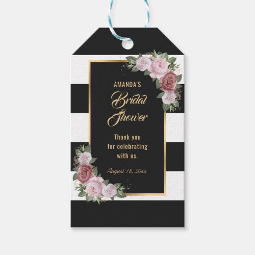 Black Pink Floral Thank You Bridal Shower Favor Gift Tags