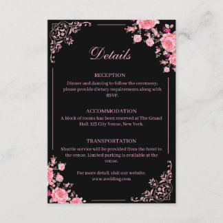 Black & Pink Floral Wedding Enclosure Card