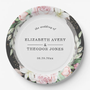 Black Pink Floral Wedding Napkins Paper Plates