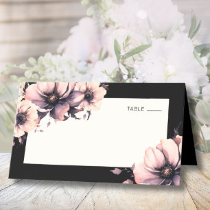 Black Pink Floral Wedding Place Card