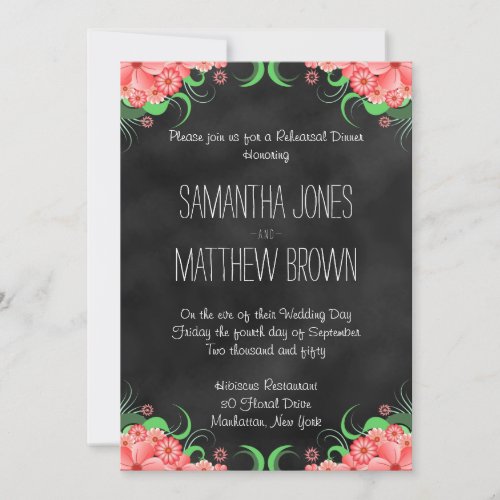 Black Pink Floral Wedding Rehearsal Dinner Invites