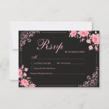 Black & Pink Floral Wedding RSVP Card