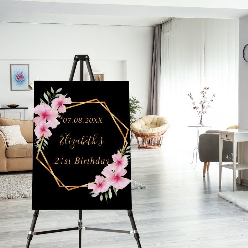 Black pink florals gold geometric birthday foam board