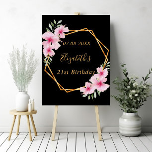 Black pink florals gold geometric birthday foam board