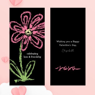 Black & Pink Flower Valentines Day Friendship Card